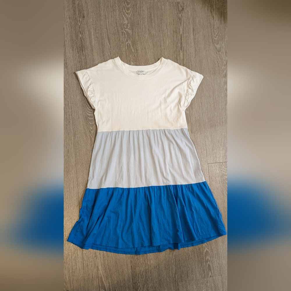 J.Crew Women's Ruffled Short Sleeve Blue & White Dress Size XS VGUC!